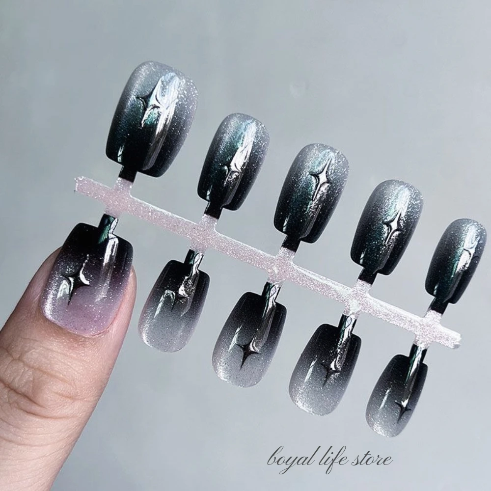 

10 шт. Smoky Nights Cat Eye 3D Накладные ногти Типсы для ногтей Нажмите на ногти Мягкий гель Короткие ногти Накладные ногти Половина ручной работы