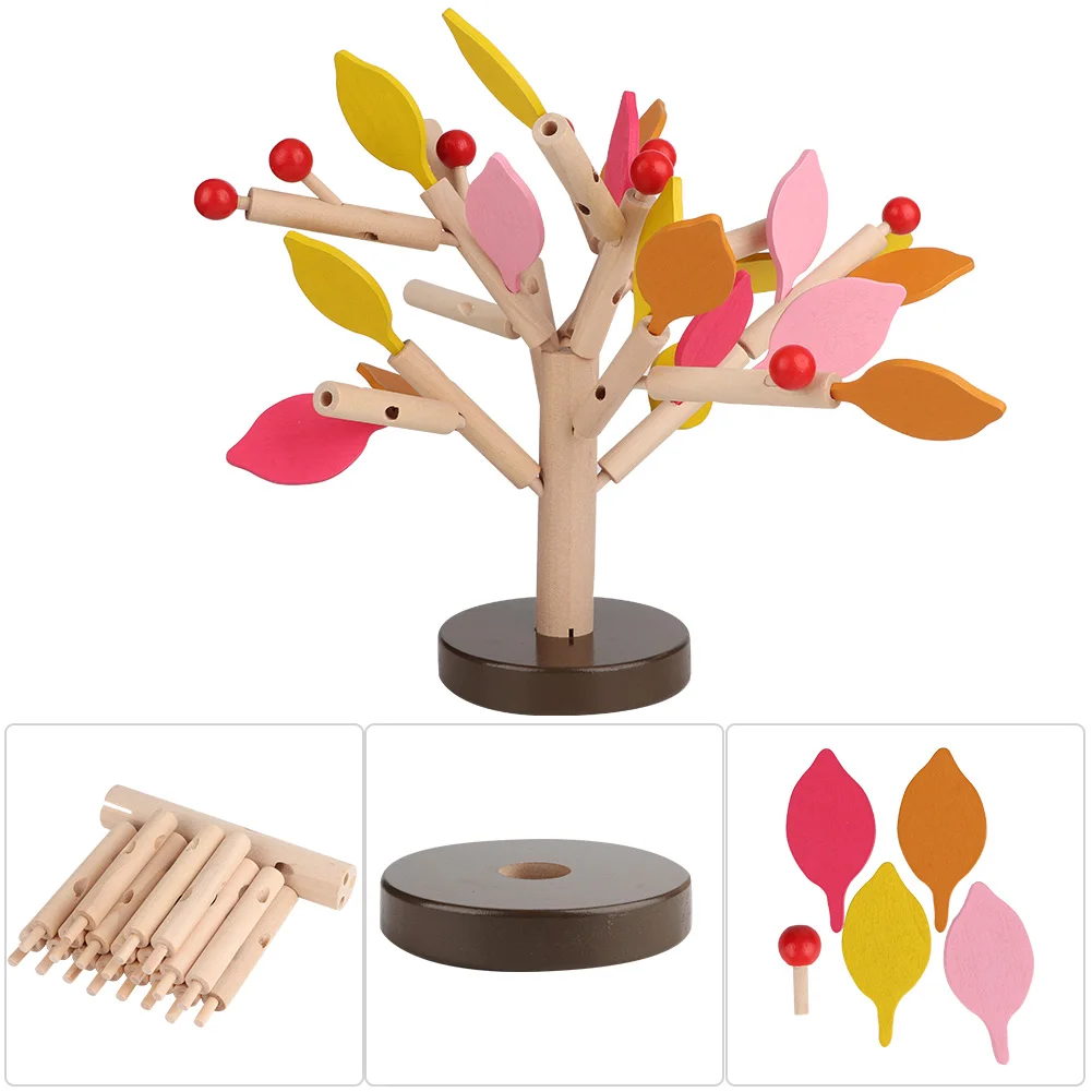 ZK30 Holzbausteine Baum Set DIY Puzzle 3D Holz zusammengebautes Spielzeug (gelbes Blatt)