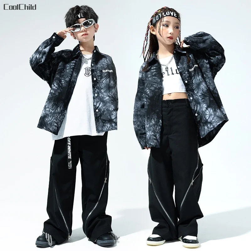 

Hip Hop Girls Tie-dyed Jacket Zipper Pants Boys Street Dance Cool Shirt Joggers Clothes Sets Kids Streetwear Child Jazz Costumes