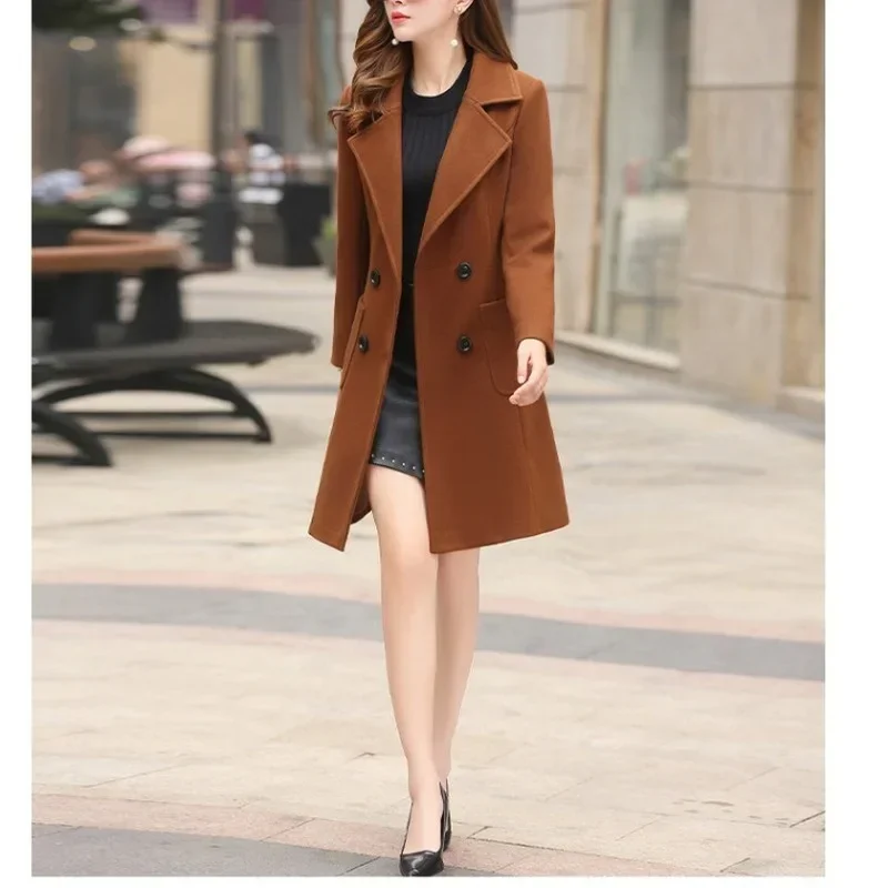 Women Woolen Coat Autumn Winter New Korean Slim Fit Mid-long Elegant Abrigos Mujer Invierno