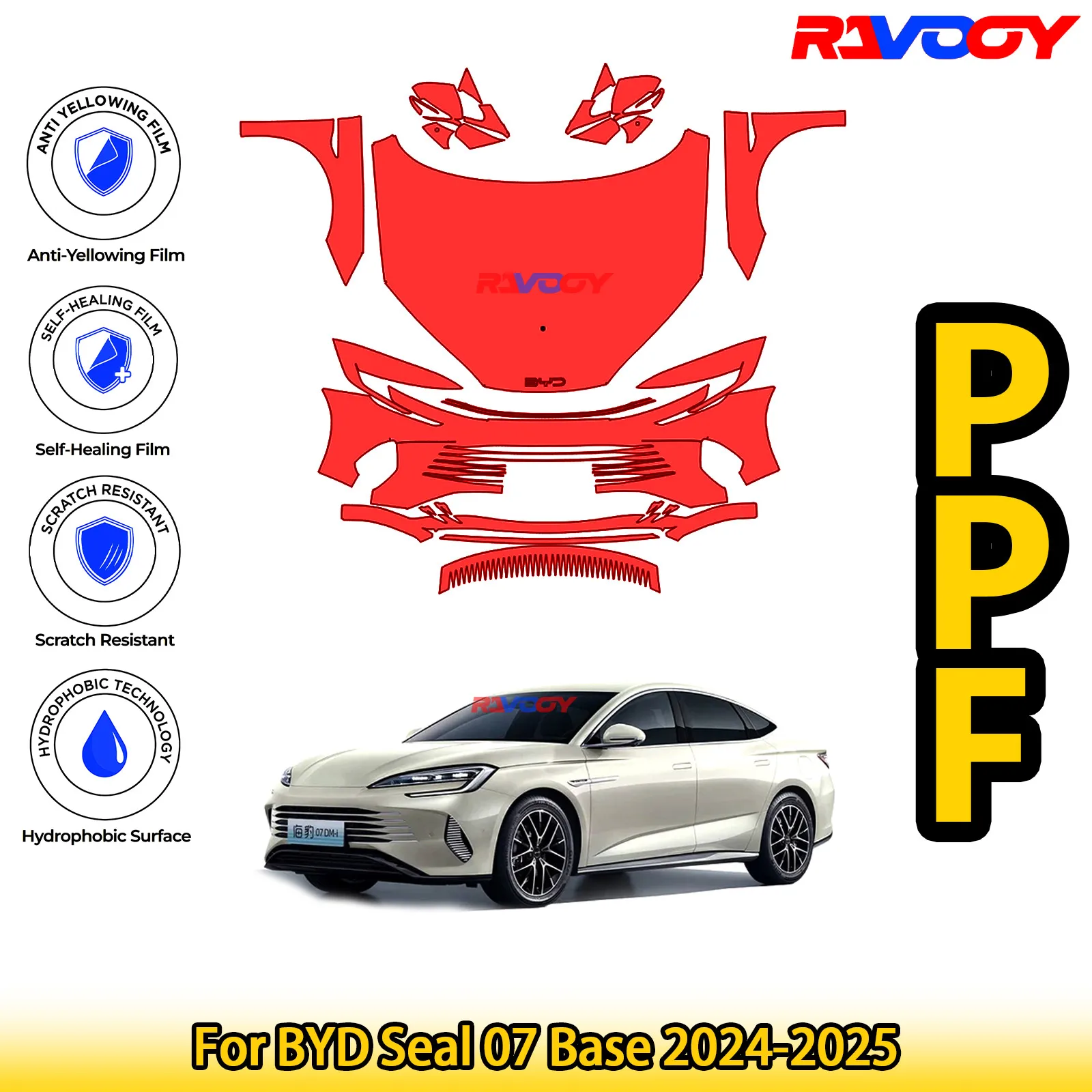 

Для BYD Seal 07, базовая 2024-2025, глянцевая матовая черная предварительно вырезанная передняя пленка PPF, комплект защиты от краски