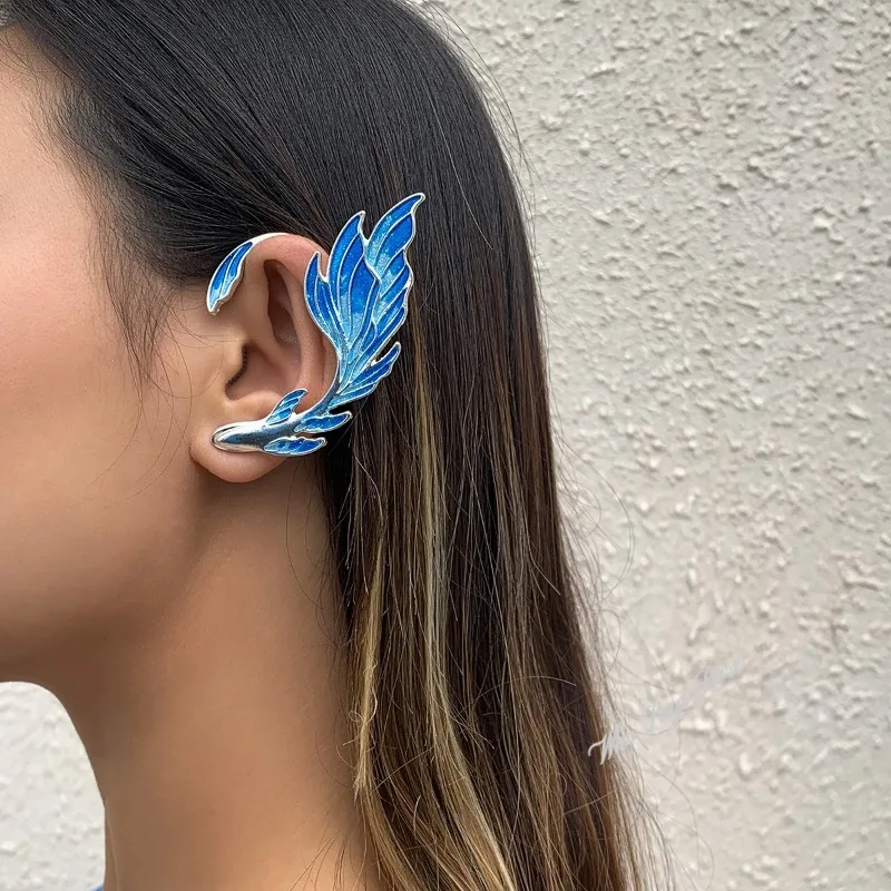 Personality Gradient Blue Fish Tail Ear Cuff Earring Animal No Piercing Elf Ear Clip Halloween Cosplay Ear Bone Clip Jewelry 귀걸이