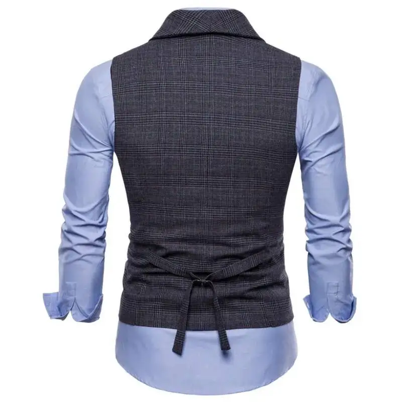 Formal Vests For Men Slim Elegant Plaid Men's Waistcoat Double Breasted Suits Vest  Slim Fit