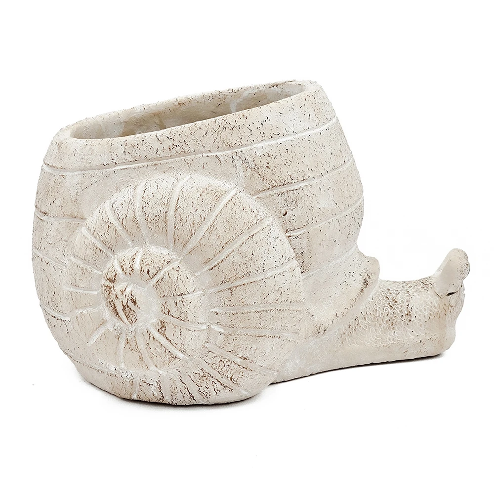 9.5x8.3x6" Decorative Sand and Cement Snail Planter with Textured Beige Finish
