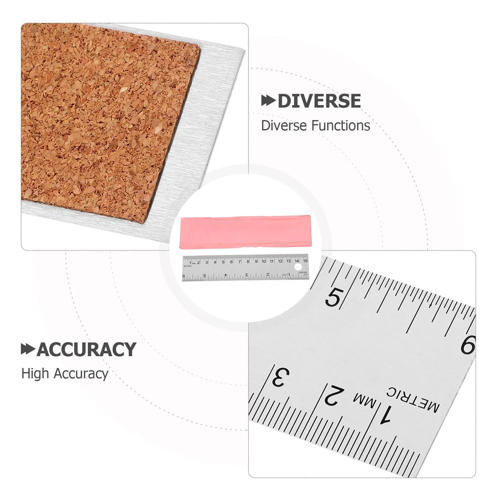Stainless Steel Cork Back Metal Ruler Inches Centimeters Measuring Tool Office Supplies Student Stationery Mm Straight Rulers