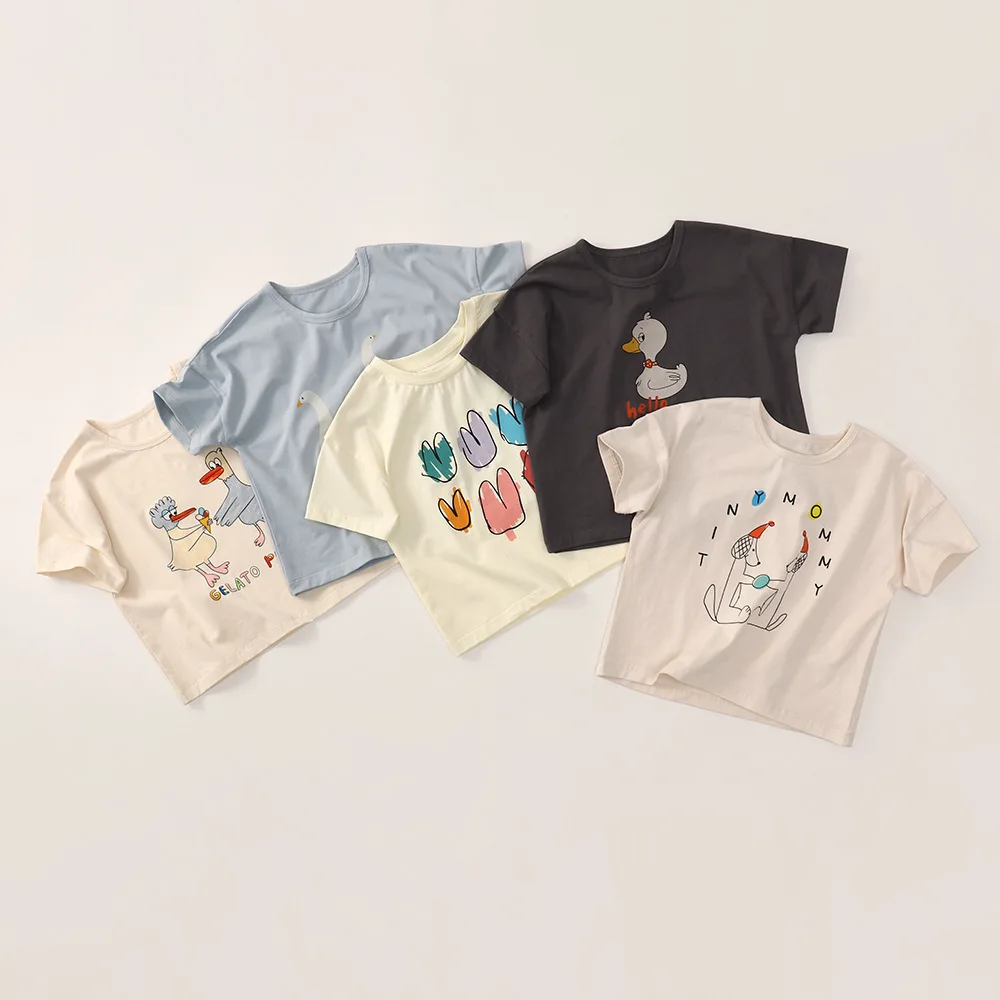 2026 Summer New Children Short Sleeve T Shirts Boys Girls Versatile Casual Tee Baby Cotton Tops Thin Breathable Kids Clothes