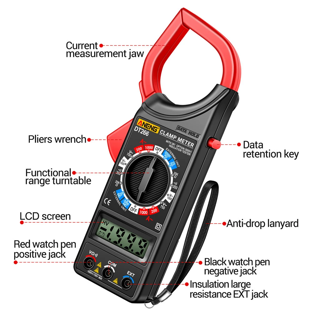 Digital Professional Clamp Meter LCD AC DC Voltage Current Tester Data Show Clamp Ammeter Resistance Meter Automotive Multimeter