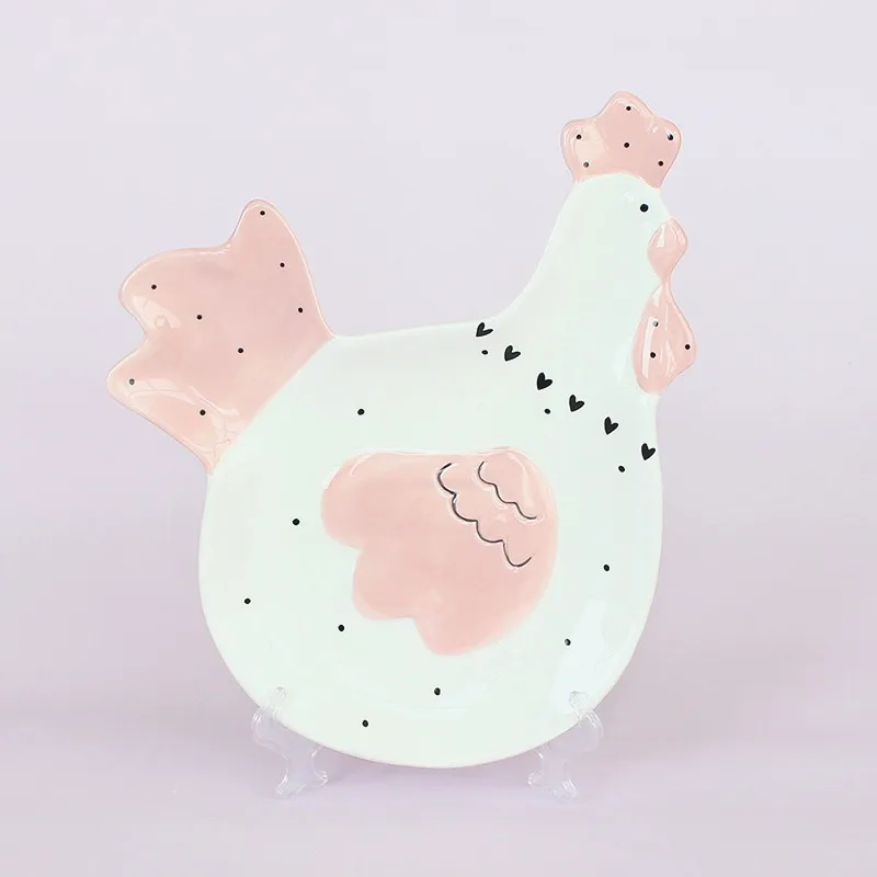 

Ceramic Cake Dish Lovely Pink Hen Shape Dessert Plate for Candy Cookies Biscuit Fruit Storage Breakfast Buffet Kitchen Tableware