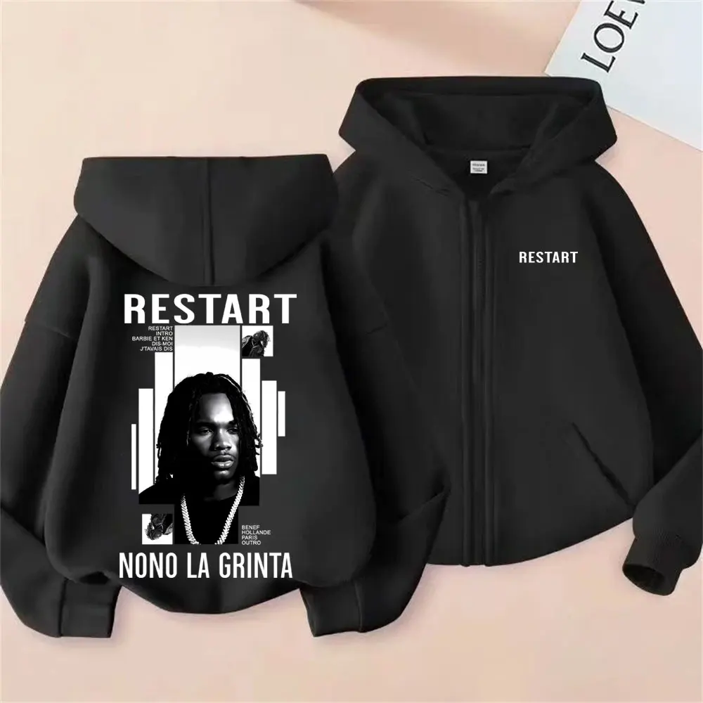 

Rapper Nono La Grinta RESTART Album Zipper Hoodie Men Hip Hop Fashion Pop Music Zip Up Jacket Fleece Cotton Zip Up Sweatshirt