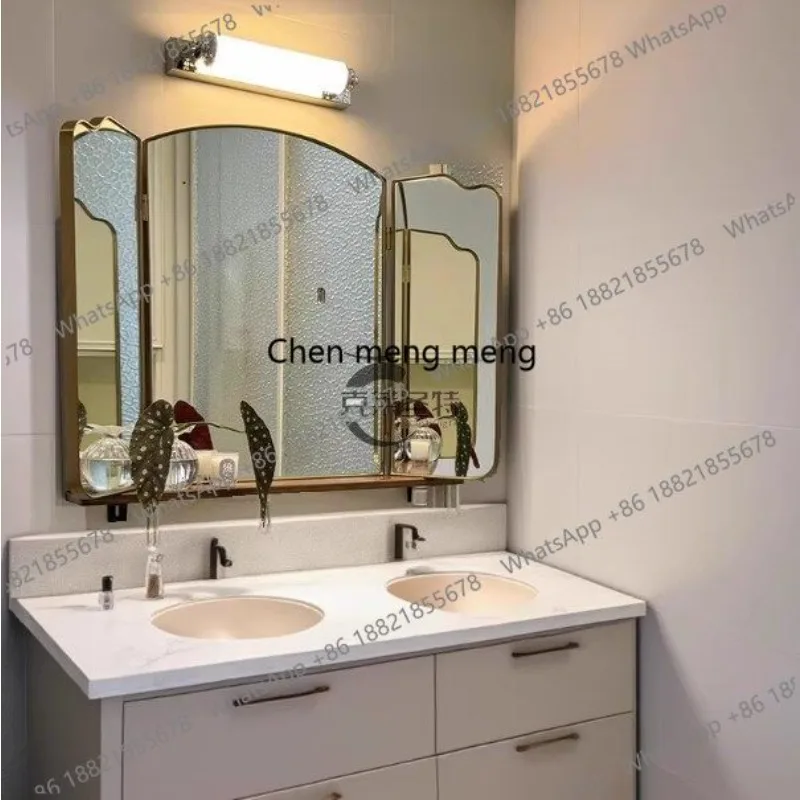 

French retro wall-mounted toilet bathroom desktop dressing tri-fold mirror wall decorative mirror
