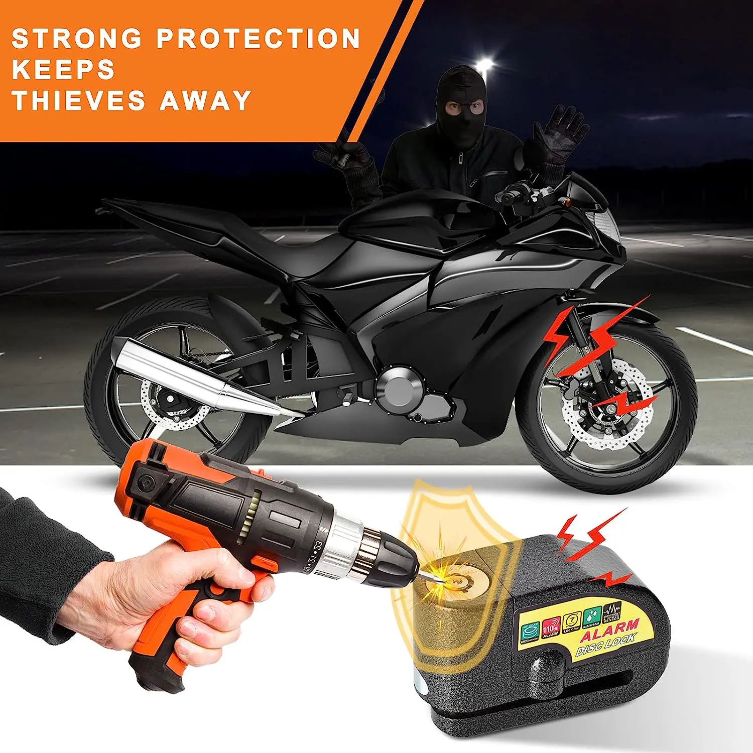 Motorcycle Alarm Disc Brake Lock, Motorcycle Locks Anti-Theft Security Wheel Disc Lock Waterproof 110dB Alarm Sound with 5ft Rem