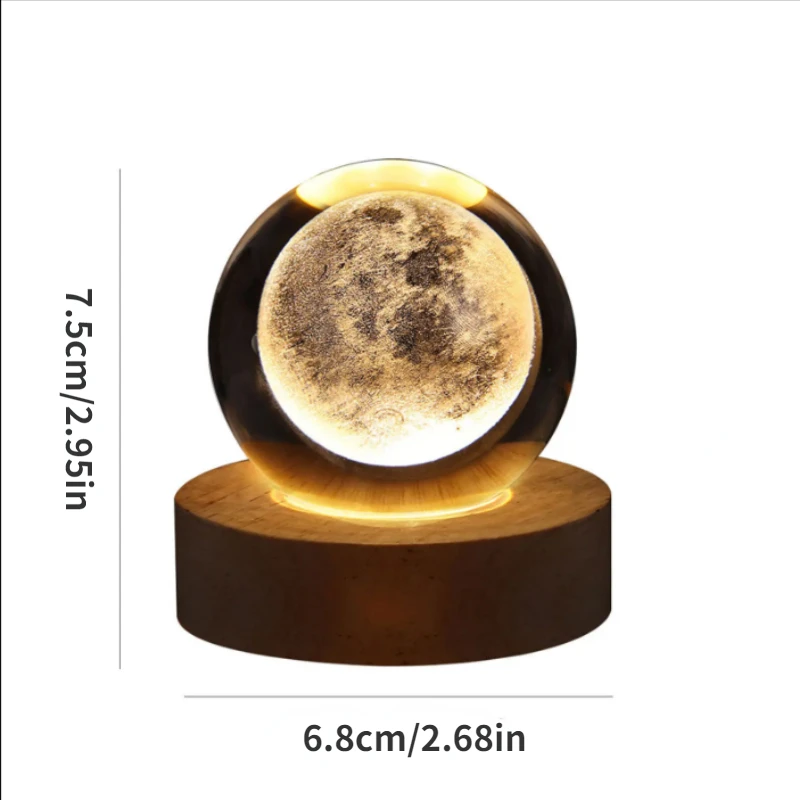 Bola de cristal 3D de 6cm, luz LED nocturna USB, lámpara de mesa creativa de galaxia, Saturno, Luna, para astronomía, regalo de cumpleaños para niños, decoración para dormitorio