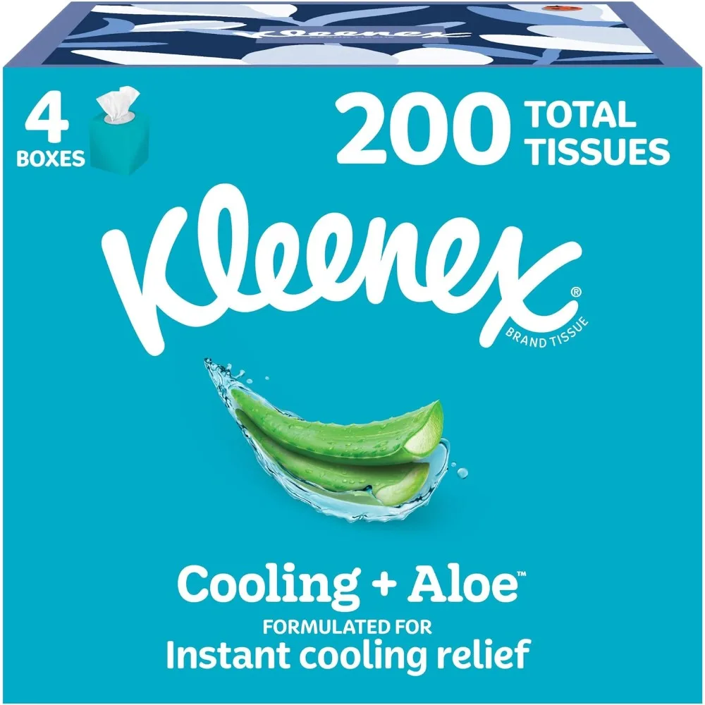Cooling and Soothing Aloe Vera Facial Tissues Ultra Soft 2-Ply for Sensitive Skin Daily Care and Makeup Removal Hypoallergenic Lotion-Infused Pocket Pack Tissues Bulk Value Pack of 4 Cube Boxes 50 Tissues Each Perfect