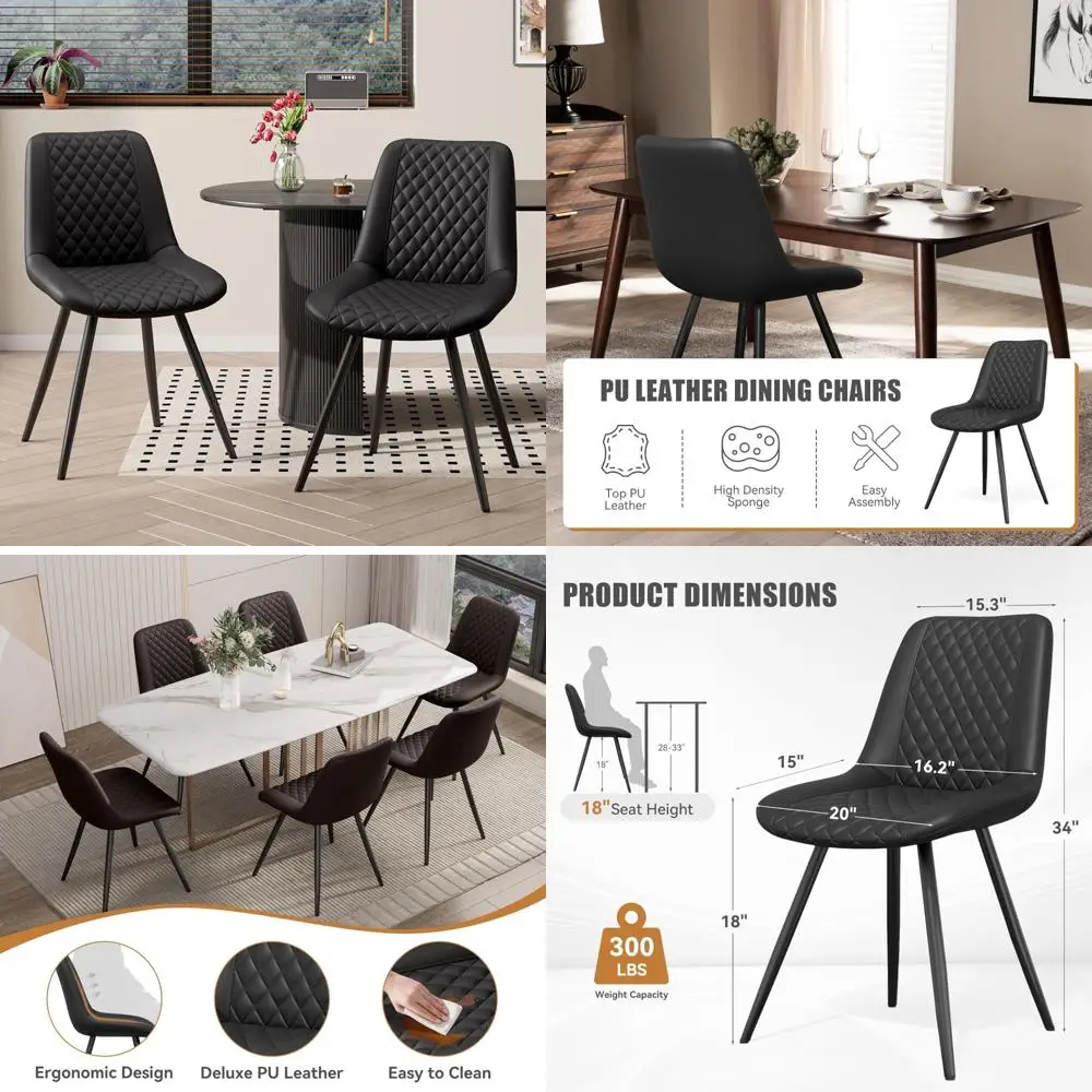 

Pair of Modern Dining Chairs with PU Leather Seats and Metal Legs for Stylish Kitchen Use