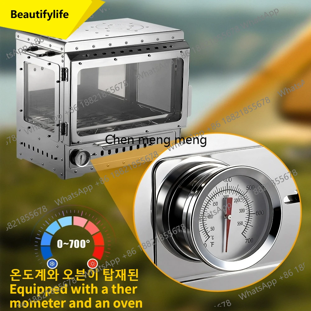 A55 Outdoor Wood Stove Tent Heater Stainless Steel 3 Glass Fire Observation Fireplace Brazier Portable with Chimney Oven Camping