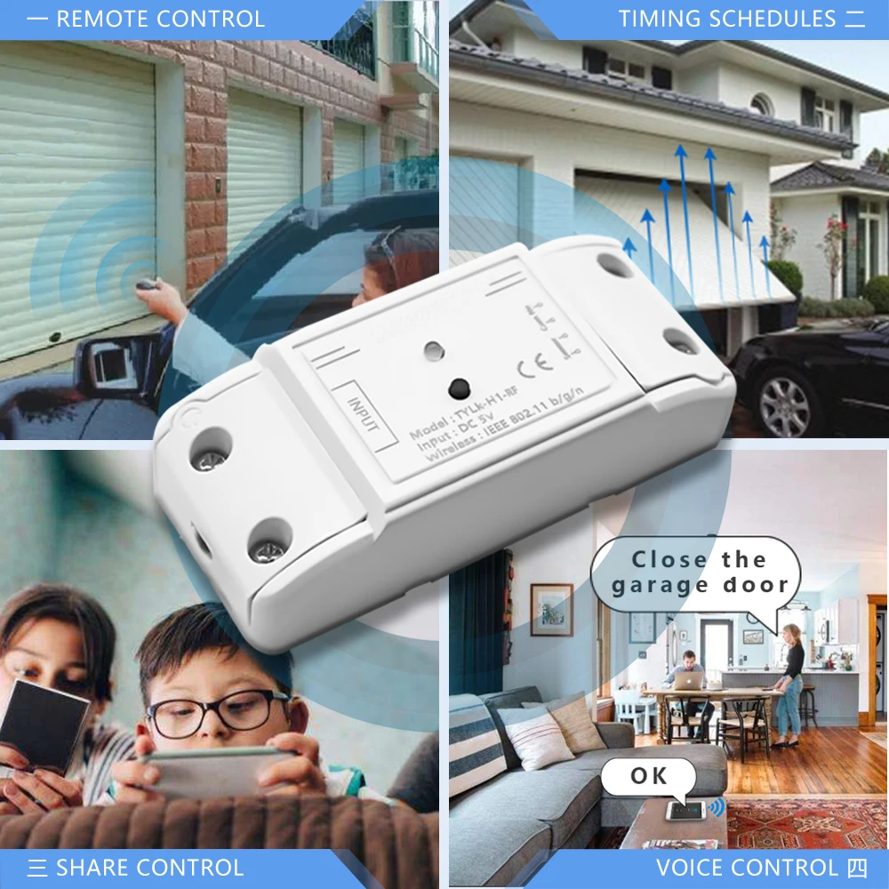 Tuya WiFi Smart Switch Module for Garage Door Motor Smart Home Google Home Alexa Voice Control Support 433MHz Remote Control