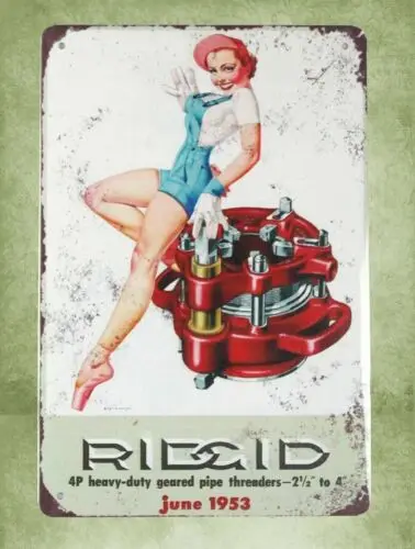 home decor for less 1953 Rigid Pipe Threaders Pinup tin metal sign