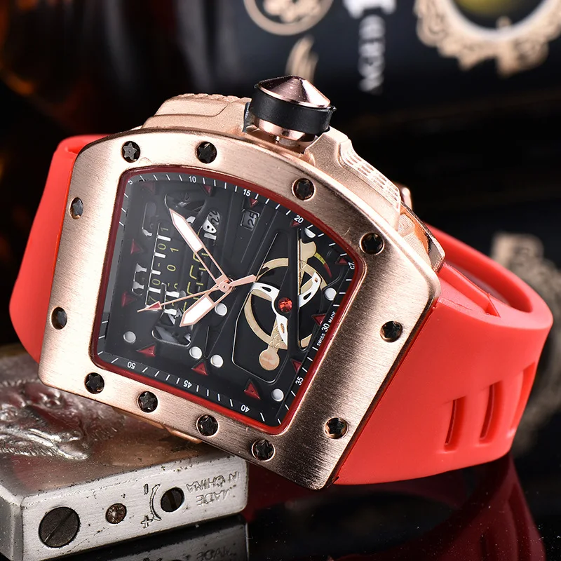 Hot Sale Men Sport Watch QUARTZ Movement Rubber Strap Luxury Style Hollow Dial Gift Wristwatches