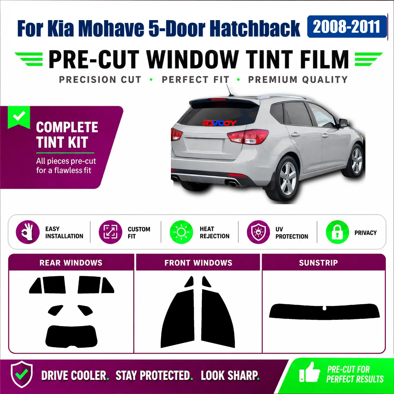 For Kia Mohave 5-Door Hatchback 2008-2011 Precut Tint Film Custom Fit Front Window Rear Window Precut Glass Kit