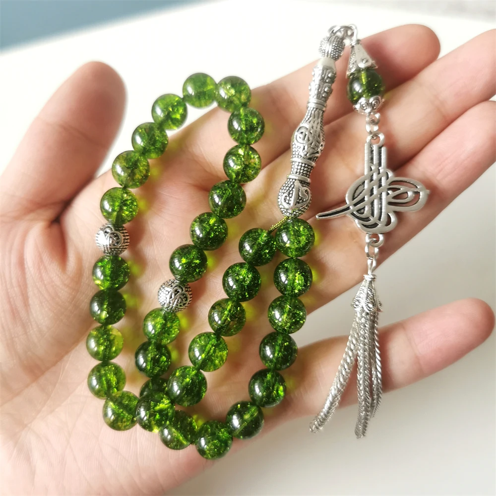 

Tasbih gemstone Natural Quartz Muslim prayer beads gfit green stone misbaha Man 33 beads bracelet islamic Rosary