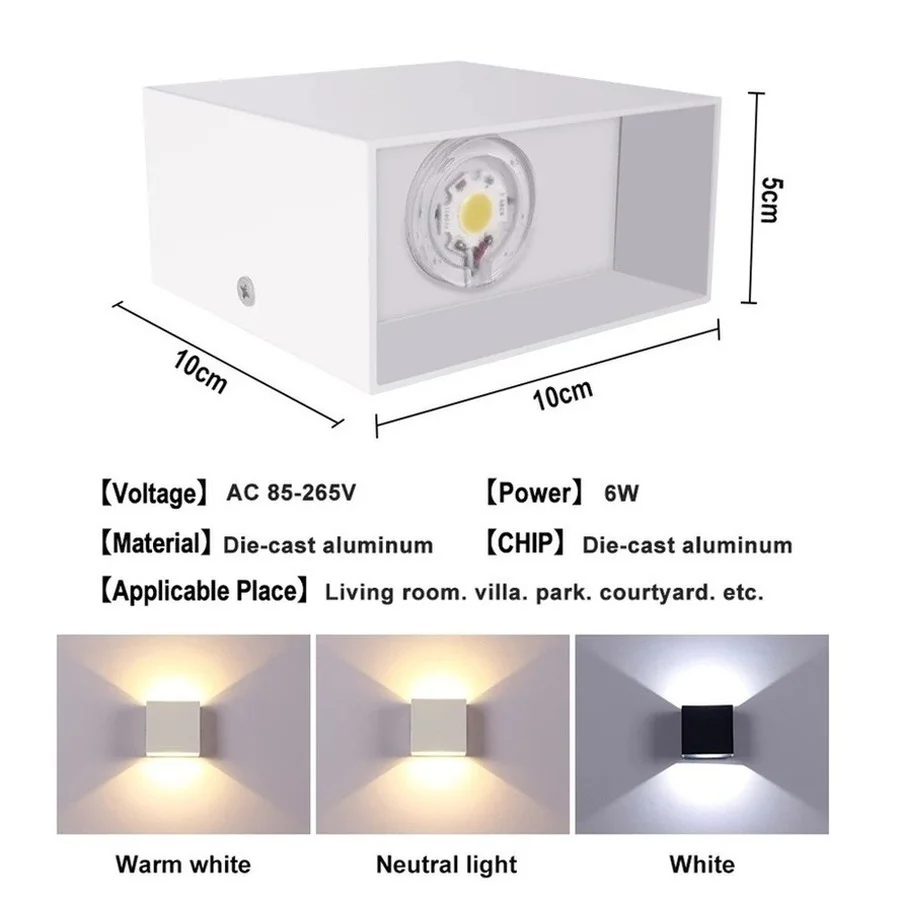 Modern Square AC85-265V LED 6W Indoor Wall Lamp Aluminum Sconce Home Lighting Bedroom Living Room Aisle Decorate Wall Light