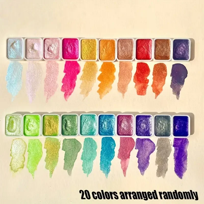 

20 Colors Pearlescent Solid Watercolor Paint, Metallic Watercolor Paint, Glitter Watercolour Solid Paint Box, Pearlescent Water