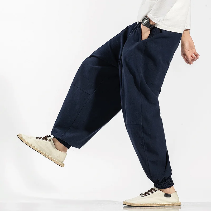 Chinese Style Retro Linen Pants Men Loose Plus Size Wudang Wide Pants 5XL Fashion Bloomers Casual Martial Arts Training Joggers