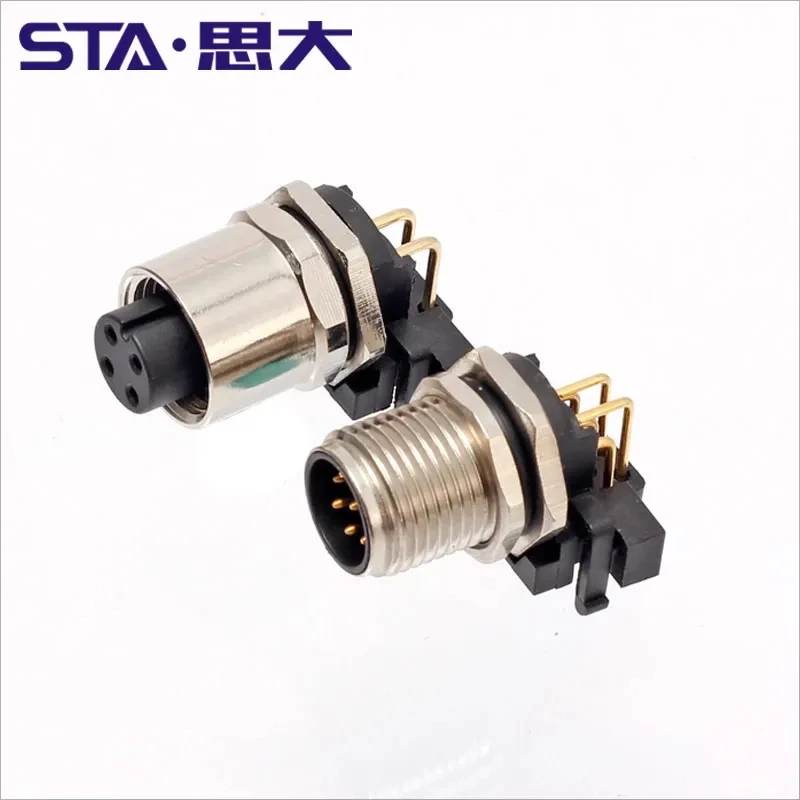 M12 بزاوية نوع ثنائي الفينيل متعدد الكلور 8 دبوس رمز ، إبرة منحنية ، لوحة جبل المقبس ، درع الأرض ، THR 2 ، 3 ، 4 ، 5 ، 6 ، 12 أقطاب ، موصلات IP67 #5