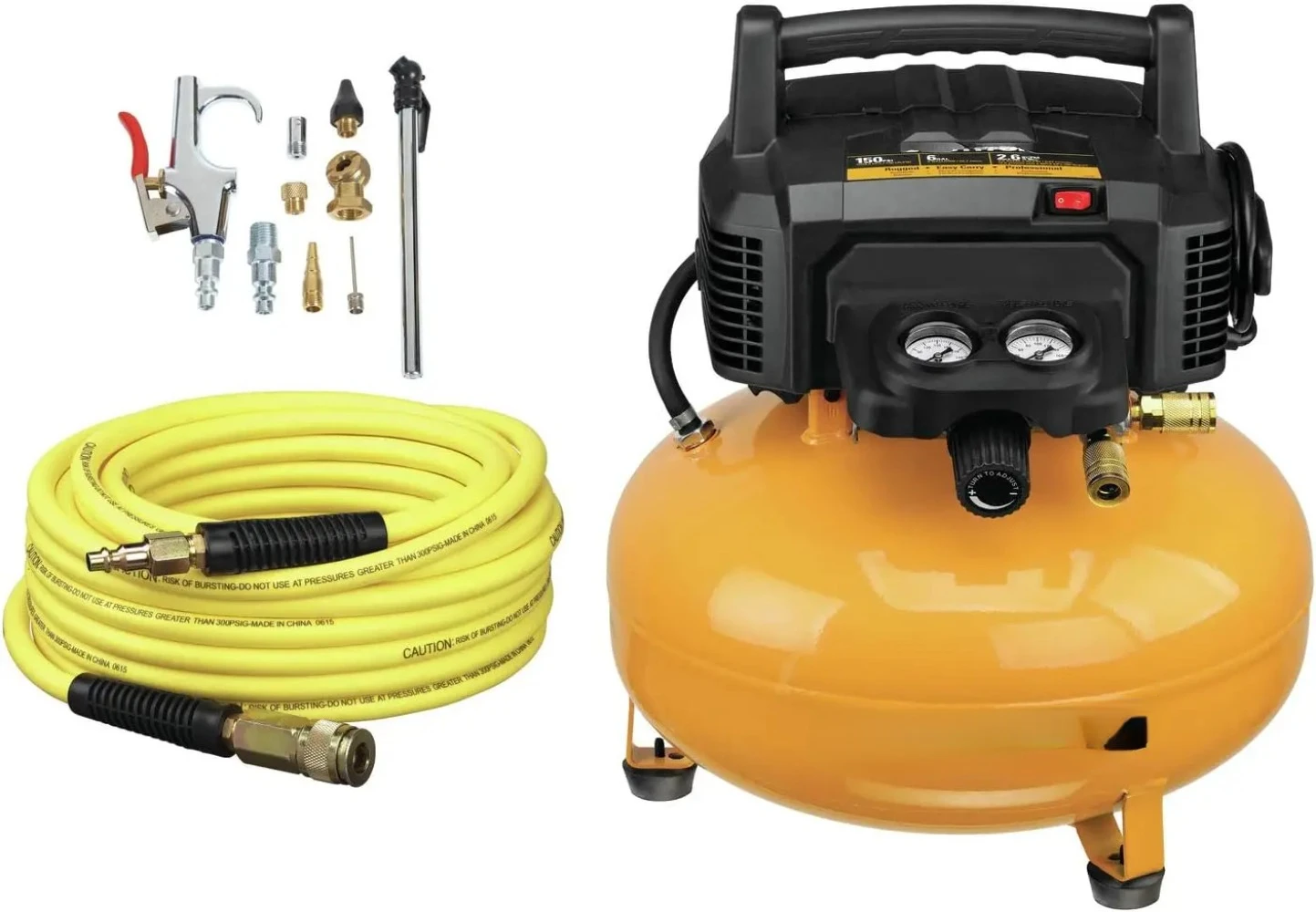 Air Compressor Kit, Oil-Free, 6 Gallon, 150 PSI,Requires no daily maintenance,for a quiet work environment