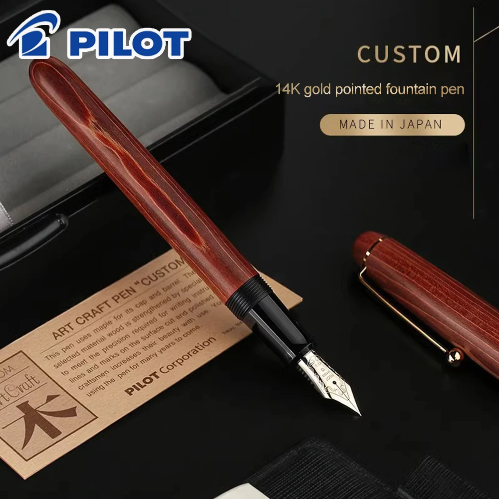 1pcs Japan PILOT Wooden Fountain Pen Set Size 10 14K Gold Nib FK-2000K Student Writing High-end Business Gift Office Supplies