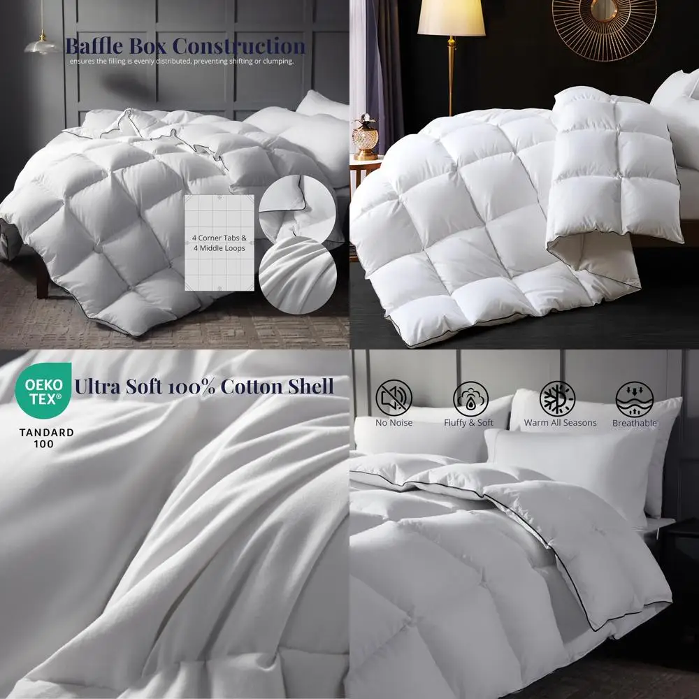 

Одеяло King Size на гусином пуху — белая плюшевая пододеяльник с чехлом из 100% хлопка, всесезонное постельное белье в роскошном отеле, 106x90 дюймов