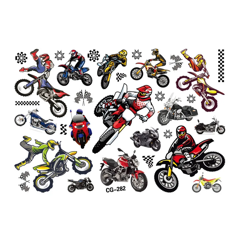 Motorcycle Racing Figure Tattoo Stickers for Kids, Desenhos animados, Dirt Bike, Meninos, Meninas, Natal, Aniversário, Fontes do Partido, Decoração,