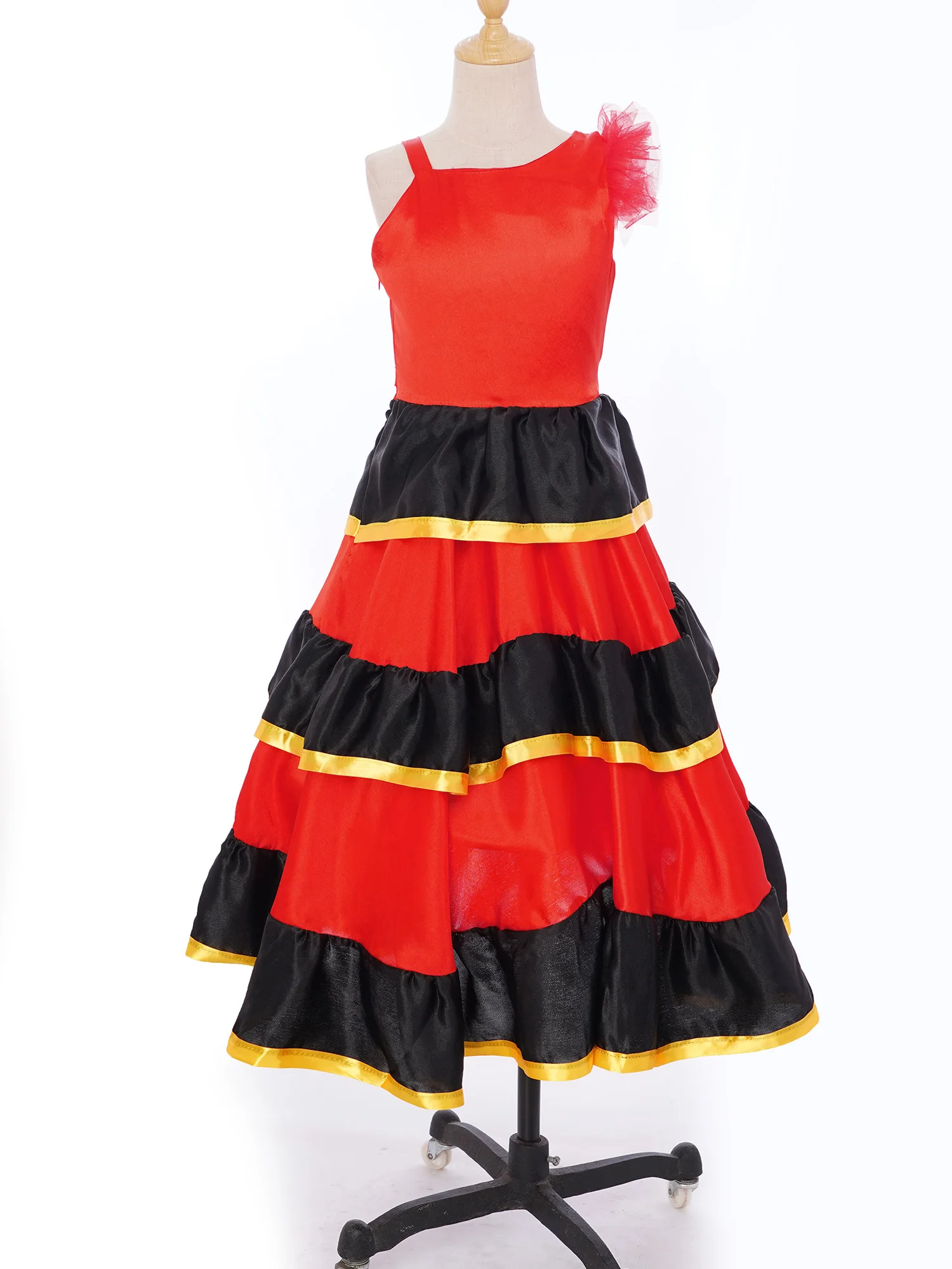 Girls Spanish Flamenco Dance Dress Traditional Mexican Flamengo Gypsy Bullfight Dance Long Skirt Sevilla Performances Outfits