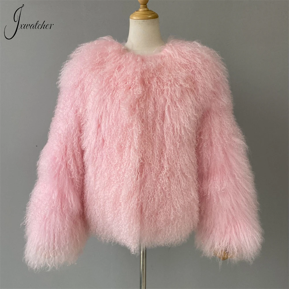 Jxwatcher Reale Mongolo Cappotto di Pelliccia di Pecora Delle Donne di Inverno Caldo Natura Giacca di Pelliccia Delle Signore di Modo di High Street Soffice Tuta Sportiva Autunno