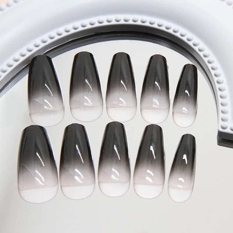 

24pcs Minimalist Press on Nail Black Gradient Dark Style Artificial Fake Nails Seamless Removable False Nail