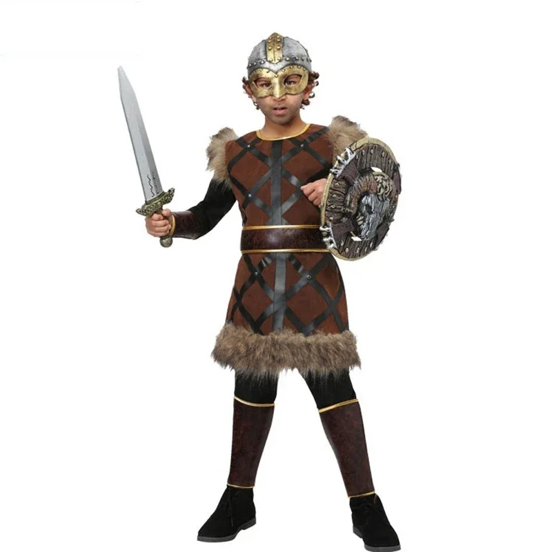 Children Boys Medieval Knight Warrior Stage Cosplay Costume Party Nordic Costumes Norman Chevalier Pirate Tops Halloween MN8