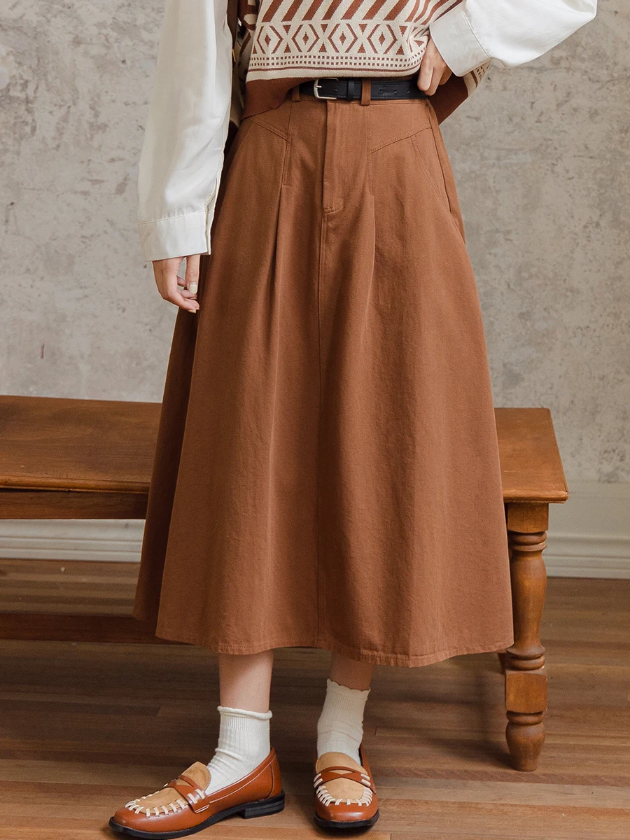 

Винтажная юбка миди с высокой талией для женщин, юбка А-силуэта в стиле Dr. College, весна-осень, новинка, эффект стройности