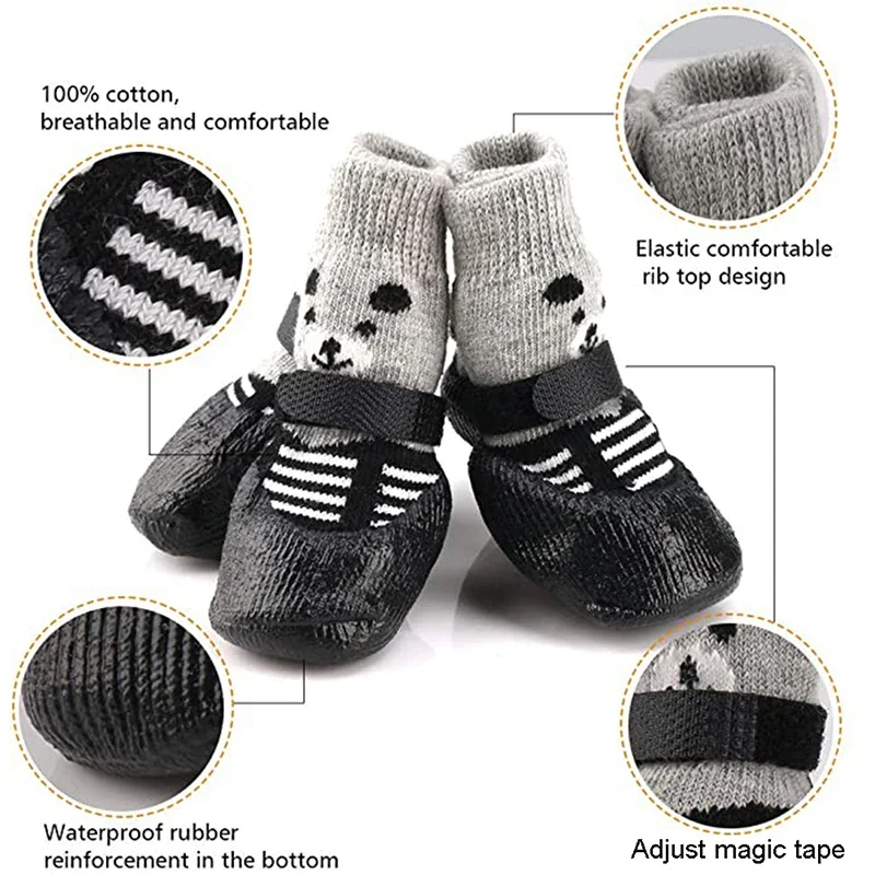 4pcs/Set Dogs Winter Socks Puppy Warm Waterproof Anti-Slip Boots for Small Large Dogs Cats Outdoor Pet Chihuahua Teddy Shoes