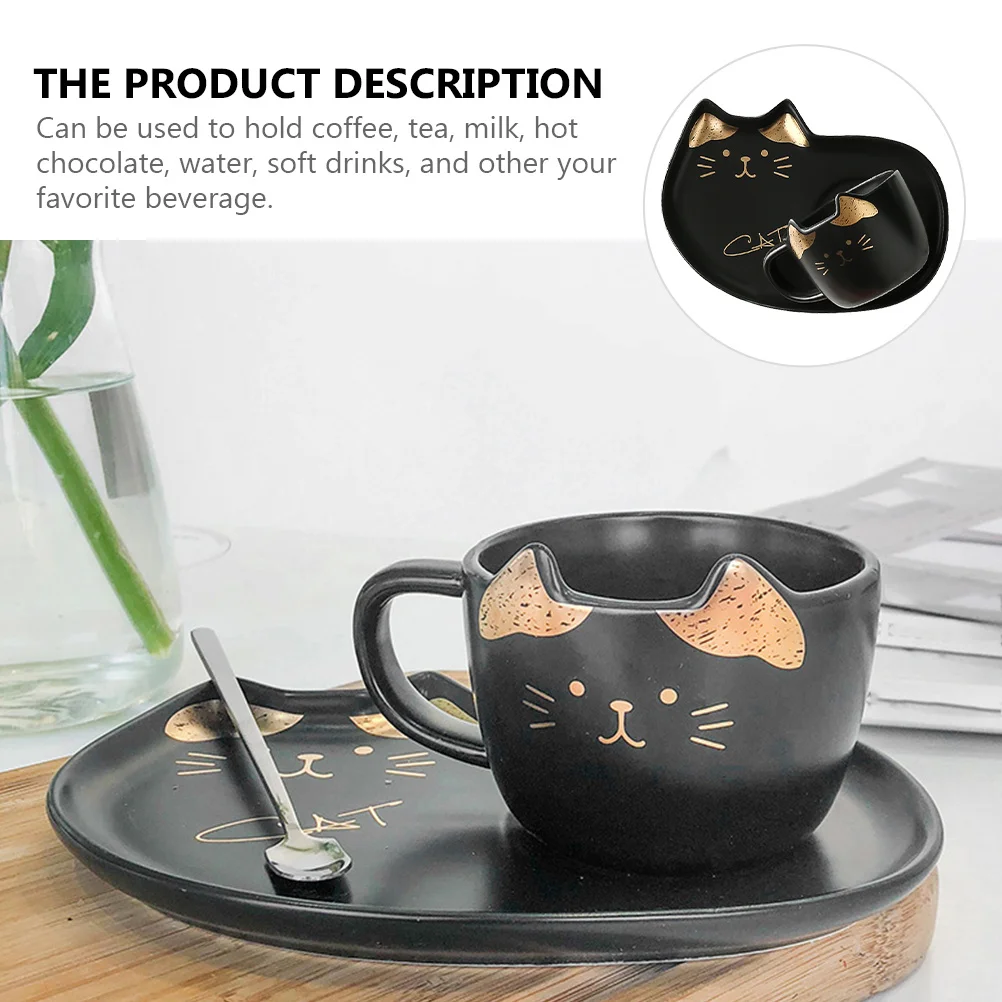 

1 комплект, керамическая чашка, блюдце, набор с рисунком кошки для воды, кофе, чая, молока, домашнего офиса, отеля, керамическая чашка для кошек, блюдце