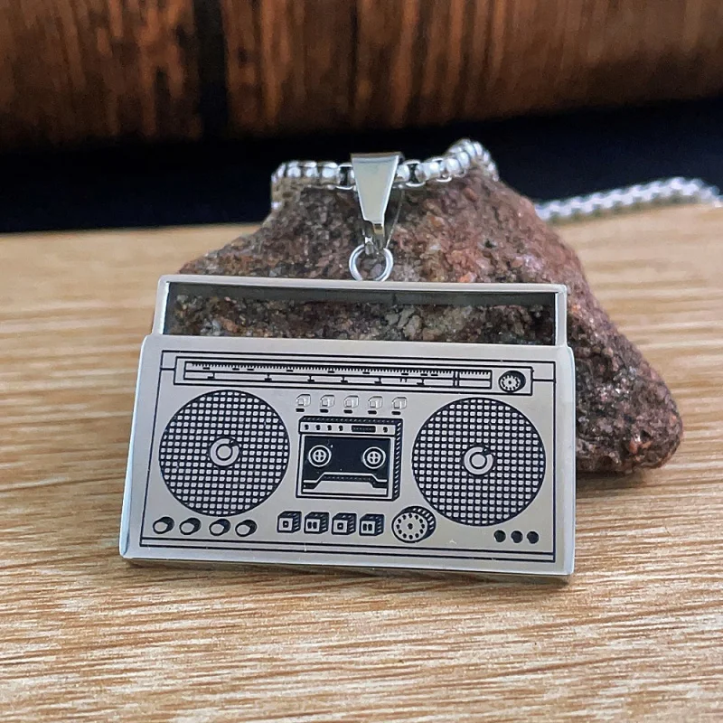 

New Titanium Steel Radio Pendant Personalized Punk Retro Stainless Steel Necklace for Men A106