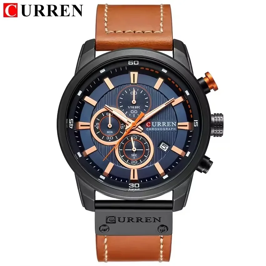 Relojes de cuarzo con fecha a la moda para hombre, reloj masculino con cronógrafo, reloj de pulsera deportivo para hombre, reloj de cuarzo con calendario, reloj redondo de negocios genuino