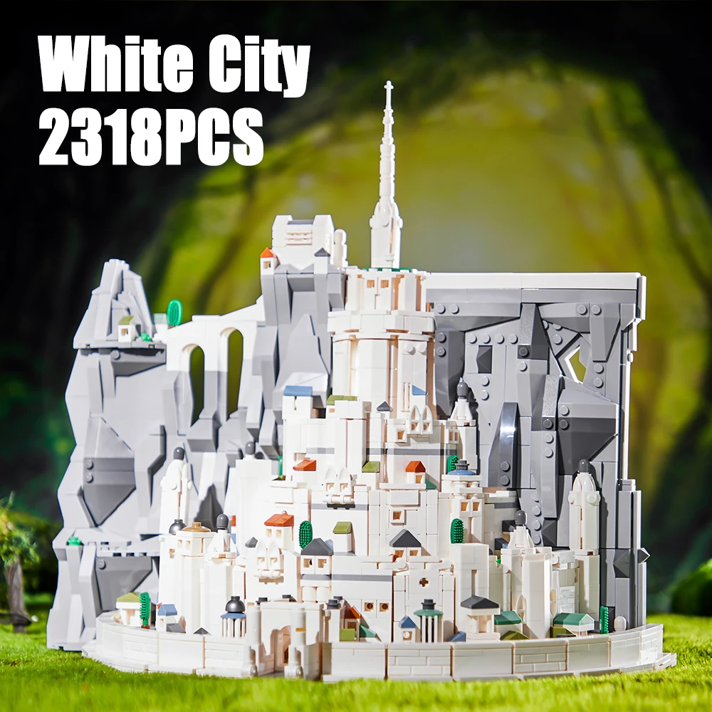 

2318 шт., строительные блоки «Белый город», модель, городские строительные игрушки, MOC, кирпичи с видом на улицу со световым орнаментом, подарки для детей и взрослых