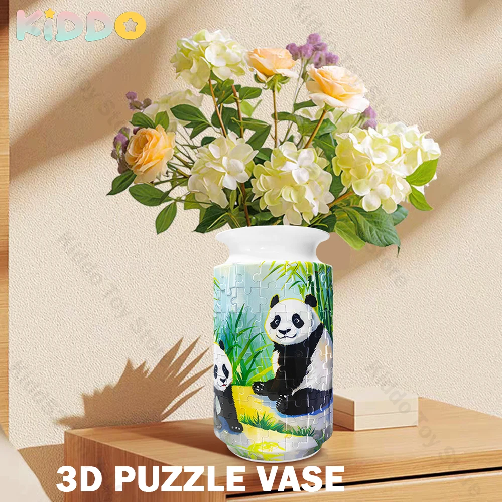 3D Puzzle Vase Panda Building Blocks Bricks Unique Flower Vase Curved Puzzle Pieces House Warming Gift Flower Arrangements Home