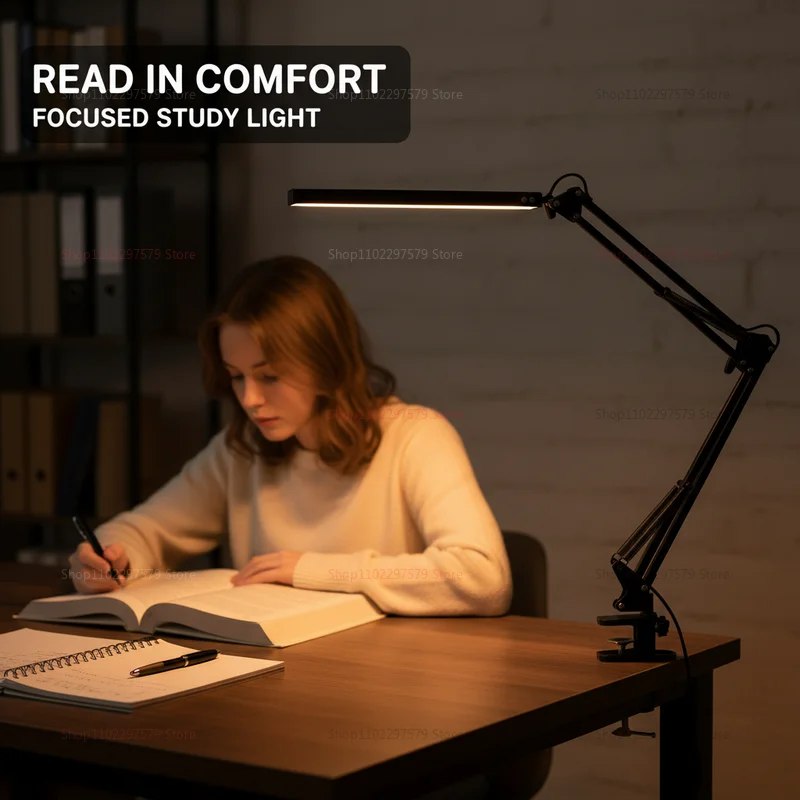 

2026 NEW 3 Mode Dimmable LED Desk Lamp with Clamp, 10 Level Brightness Adjustable, Flexible Gooseneck for Study/Office/Bedroom