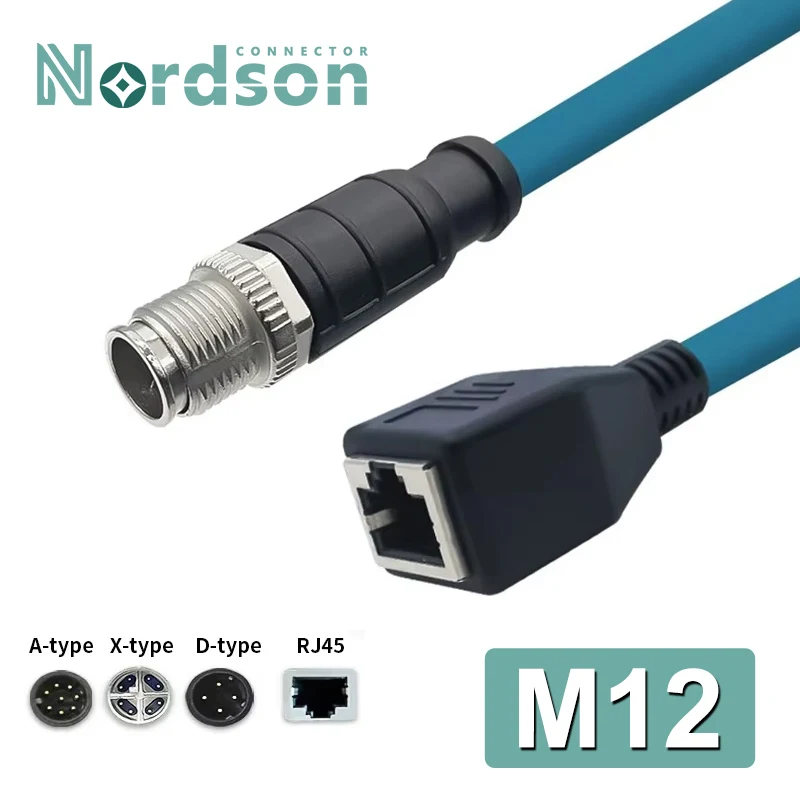 M12 Female Head to RJ45 Gigabit Ethernet Extension Cable 4Pin D-type 8Pin X-type Male A-code Waterproof Connector 1-30M IP67