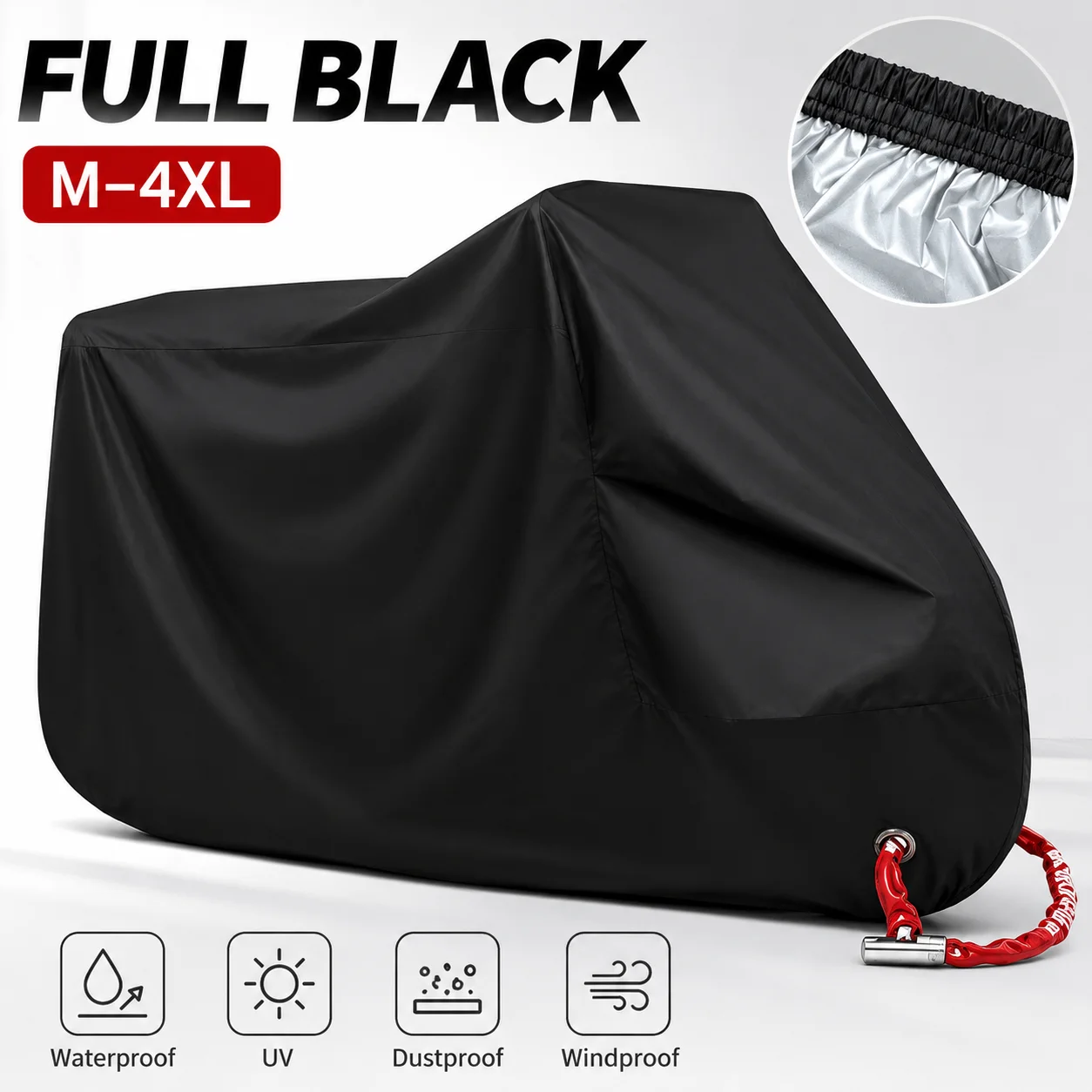 Waterproof Motorcycle Cover Scooter Bike All-Weather Outdoor Protection Secure Anti-Theft Universal Uv Protector Rain Dustproof
