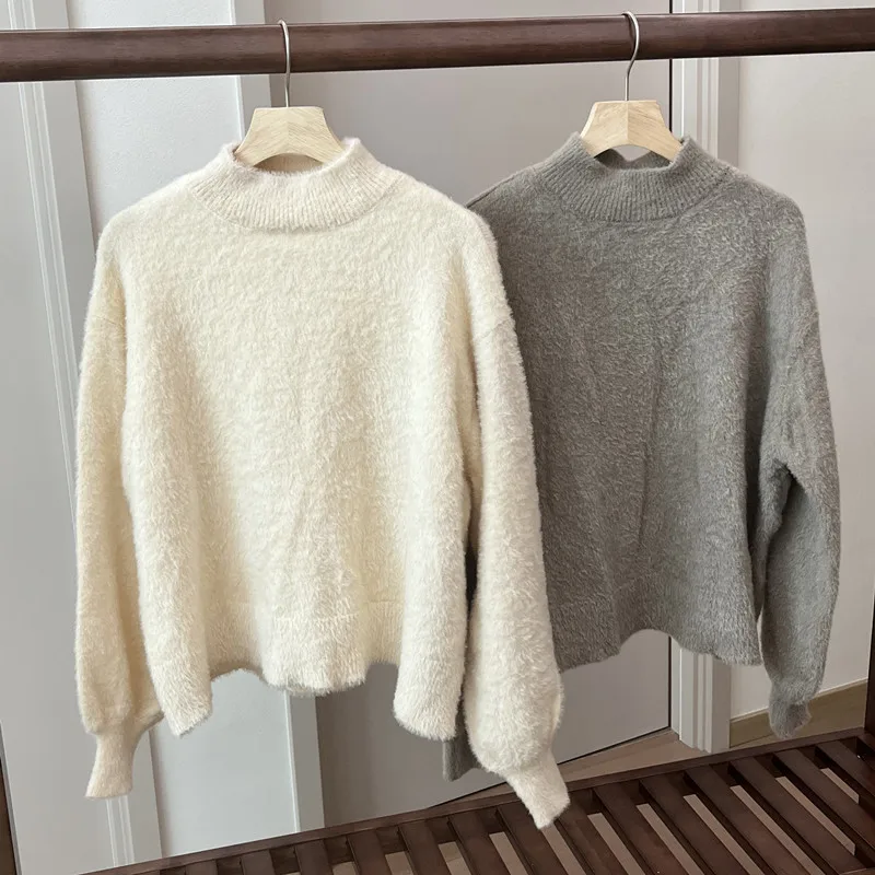 

Soft Lazy Sle Women's Oversized Knitted Sweater f High Collar Pullover Warm Autumn Winter New Arrival Faion Commute