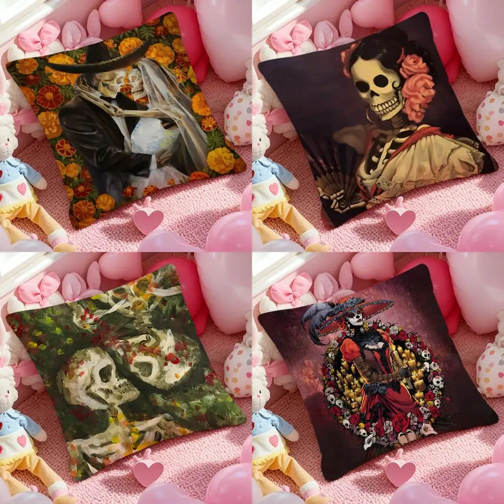 Festival Day Of The Dead Art Cushion Cover Plush Fabric Soft Double Sided Print Home Sofa High Quality Cushion