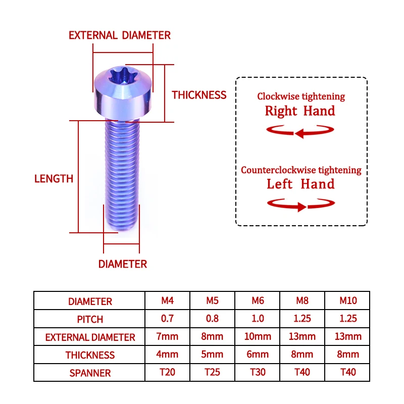 مسامير التيتانيوم M4M5M6M8M10 GR5 مسامير فرامل رأس الدراجة النارية مسامير معدلة