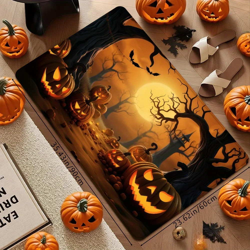 Spooky Pumpkin Patch Haunted Forest Halloween Doormat Non Slip Washable Mat For Front Door Porch Kitchen Indoor Outdoor